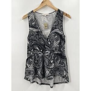 LOFT Women’s Sleeveless Mock Wrap Hi Low Peplum Blouse B/W Paisley Size MP NWT